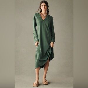 Daily Practice by Anthropologie Long-Sleeve Hooded Midi Dress Solid Green Sz S